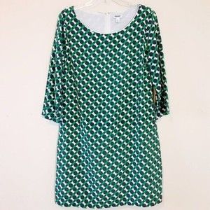 3/25$ Old Navy Green Geometric Mod Shift Above Knee 3/4 Sleeve Womens Dress Sz L